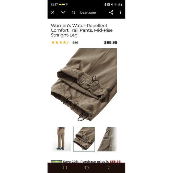 L.L. Bean water repellent comfort trail pants mid rise straight leg size 10 M/T - Picture 3 of 7